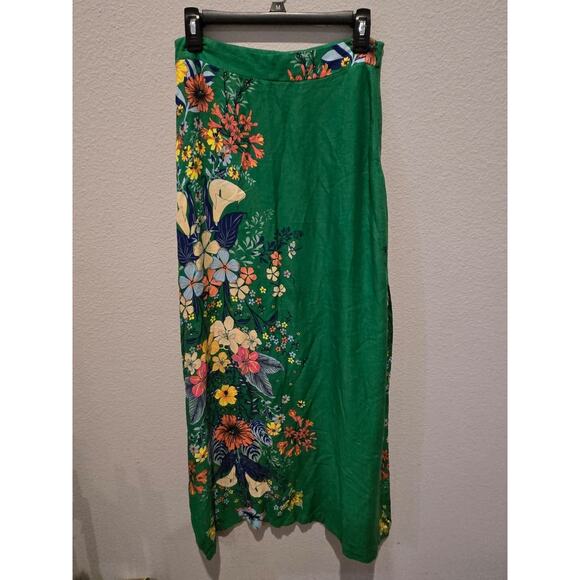 FARM Rio Women's Floral Green Maxi Skirt with Slit M Boho Resort - Picture 1 of 9